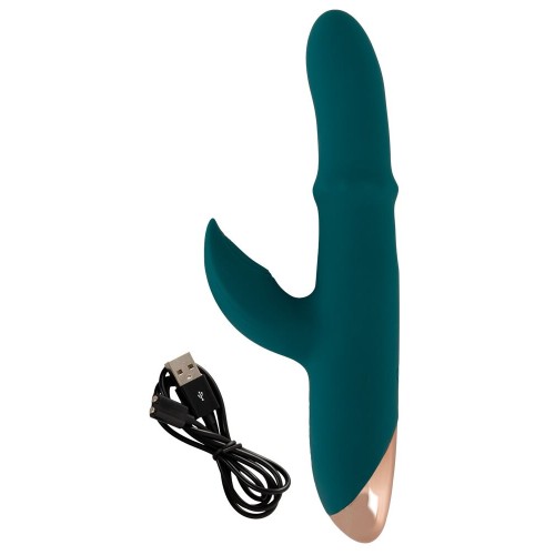 Зеленый вибратор-кролик с подвижным кольцом Thumping Rabbit Vibrator - 22,7 см.