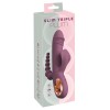 Сливовый вибратор с клиторальным отростком и анальным хвостом Slim Triple Plum - 21,4 см.