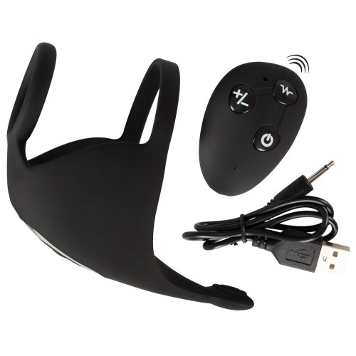 Черная вибронасадка для эрекции и стимуляции мошонки Cock ring with RC ball massager