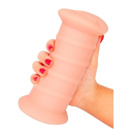 Телесный двусторонний мастурбатор с вибропулей и эрекционными кольцами в комплекте