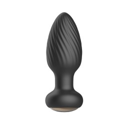 Черная анальная вибропробка с вращением и пультом ДУ - 9,8 см.
