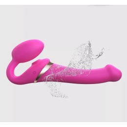 Ярко-розовый безремневой страпон Multi Orgasm Bendable Strap-On size L с клиторальной стимуляцией