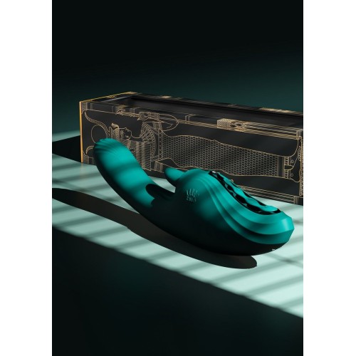 Зеленый вибростимулятор-кролик с функцией нагрева Ares - 24,6 см.