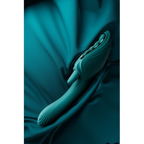 Зеленый вибростимулятор-кролик с функцией нагрева Ares - 24,6 см.