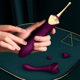 Фиолетовый клиторальный вибростимулятор с насадками Bess