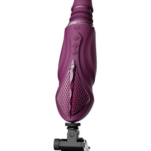 Фиолетовая секс-машина с функцией нагрева, насадками и присоской Sesh