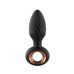 Черная анальная пробка с вибрацией, вращением и пультом ДУ