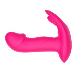 Розовый вагинально-клиторальный вибратор c функцией фингеринга