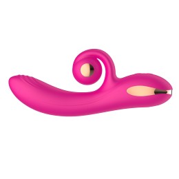 Розовый вибратор-кролик с функцией вращения ствола
