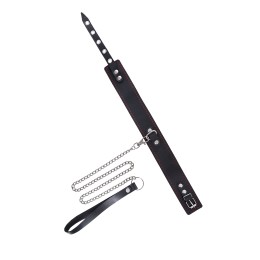 Кожаный двухслойный ошейник с красной строчкой и поводком