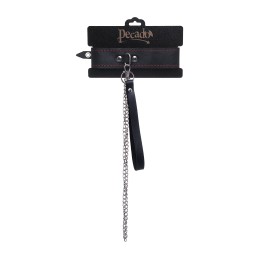 Кожаный двухслойный ошейник с красной строчкой и поводком