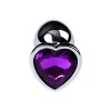 Серебристая коническая анальная пробка с фиолетовым кристаллом-сердечком - 7 см.