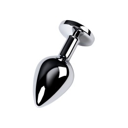 Серебристая конусовидная анальная пробка с голубым кристаллом - 8 см. 