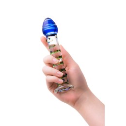 Стеклянный фаллос с цветными бусинами - 18 см.