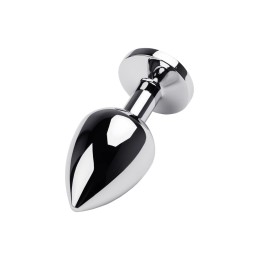 Серебристая коническая анальная пробка с красным кристаллом - 8 см. 