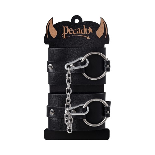 Черные оковы из толстой кожи с люверсами