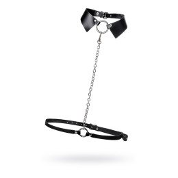Черная портупея-чокер с поводком и карабином в виде кольца