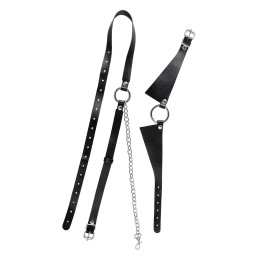 Черная портупея-чокер с поводком и карабином в виде кольца