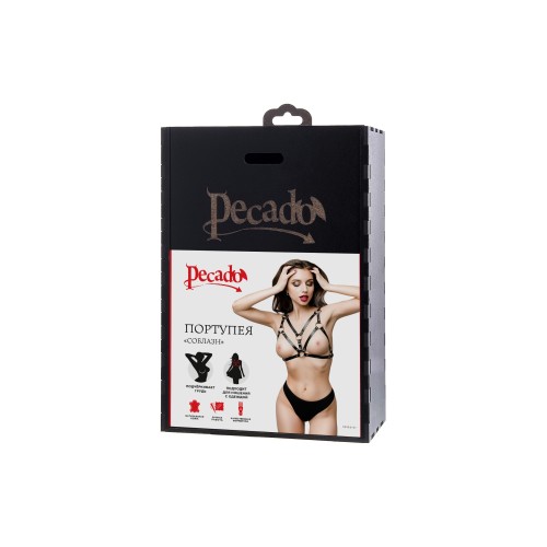 Черная кожаная портупея «Соблазн» с кольцами