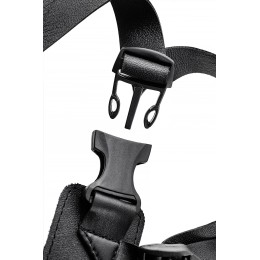 Телесный фаллопротез на черных ремнях Conall - 15 см.