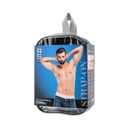 Телесный фаллопротез на черных ремнях Conall - 15 см.