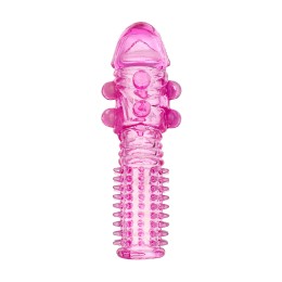 Гелевая розовая насадка с шариками и шипами - 14 см.