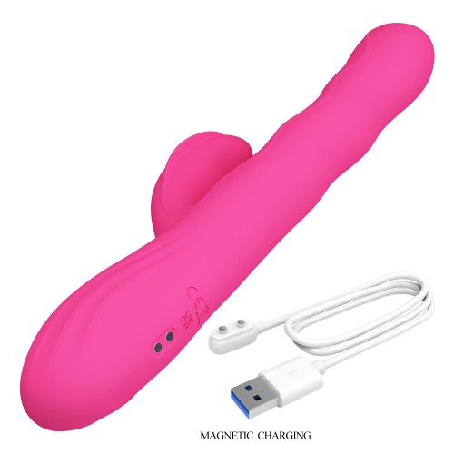 Розовый вибростимулятор-кролик с волновыми движениями Winters - 25,2 см.