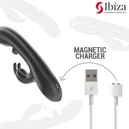 Черный вибратор-кролик с вращающимся шариком - 24,5 см.