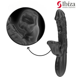 Черный вибратор с режимами колебаний и посасывания - 23,5 см.