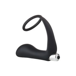 Черное эрекционное кольцо с вибропробкой Vibrating Anal Plug With Cockring