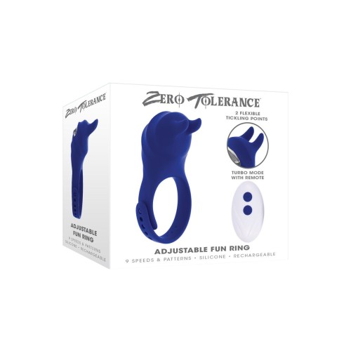 Синее эрекционное виброкольцо с клиторальной подушечкой и пультом ДУ Adjustable Fun Ring