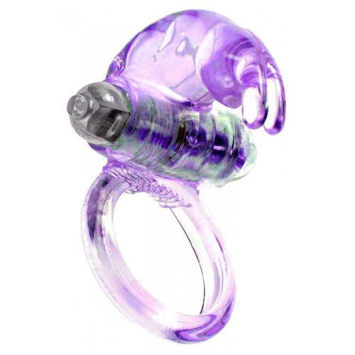 Сиреневое эрекционное виброкольцо с клиторальным зайчиком