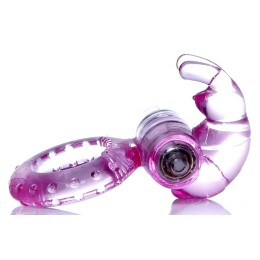 Розовое эрекционное виброкольцо с клиторальным зайчиком