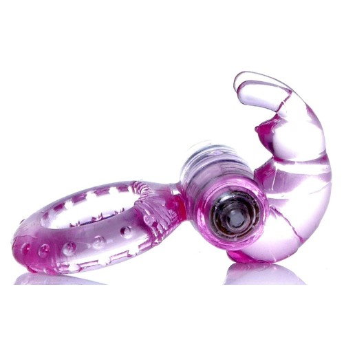 Розовое эрекционное виброкольцо с клиторальным зайчиком