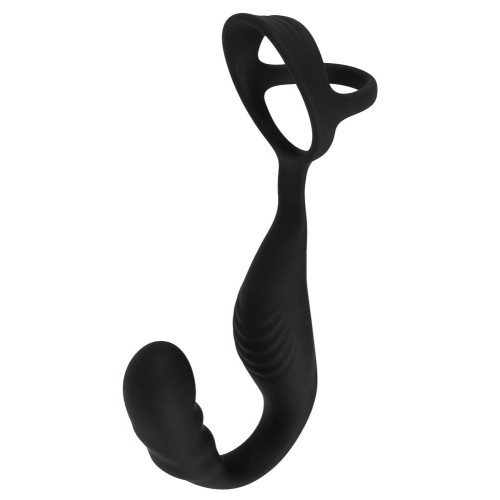 Черное эрекционное кольцо со стимуляцией промежности и анальной пробкой Cock Ring with RC Prostate Plug