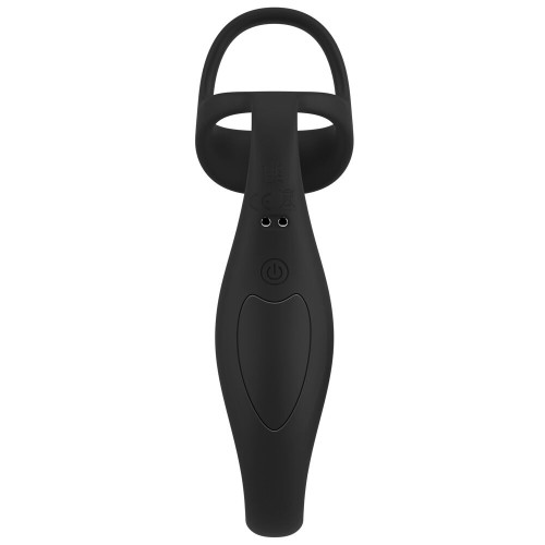 Черное эрекционное кольцо со стимуляцией промежности и анальной пробкой Cock Ring with RC Prostate Plug