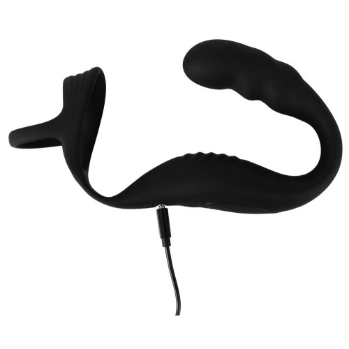 Черное эрекционное кольцо со стимуляцией промежности и анальной пробкой Cock Ring with RC Prostate Plug