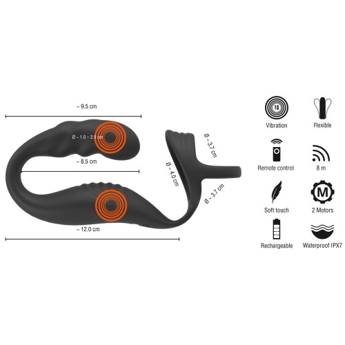 Черное эрекционное кольцо со стимуляцией промежности и анальной пробкой Cock Ring with RC Prostate Plug