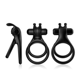 Черное эрекционное виброкольцо с подхватом мошонки Stay Hard