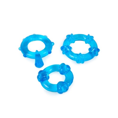 Набор из 3 синих эрекционных колец с различным рельефом
