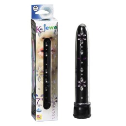 Чёрный вибратор со стразами по всей длине - 17,8 см.