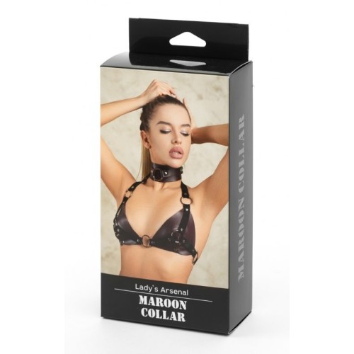 Бордовый широкий ошейник с кольцом Maroon Collar