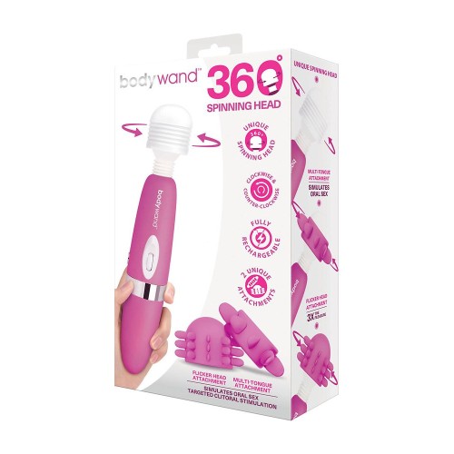 Розовый ротационный жезловый вибратор с двумя насадками 360° Spinning Head Wand Massager Set