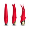 Красный стимулятор эрогенных зон с раздвоенным концом - 23,5 см.