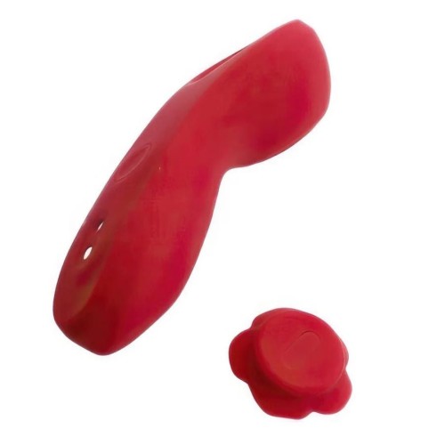 Красный вибратор в трусики Funtown Caleo с магнитным держателем-розой