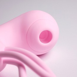 Розовый вакуумный стимулятор клитора с вагинальными виброшариками