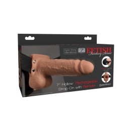 Кофейный перезаряжаемый вибрострапон 7  Hollow Rechargeable Strap-on with Balls - 20,3 см.