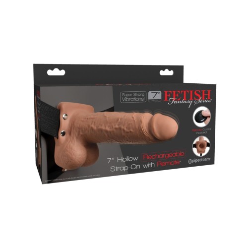 Кофейный перезаряжаемый вибрострапон 7  Hollow Rechargeable Strap-on with Balls - 20,3 см.