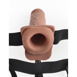 Кофейный перезаряжаемый вибрострапон 7  Hollow Rechargeable Strap-on with Balls - 20,3 см.