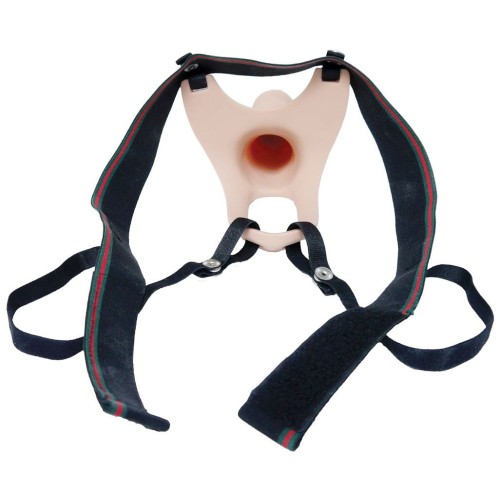 Телесный полый страпон на ремешках - 16,5 см.